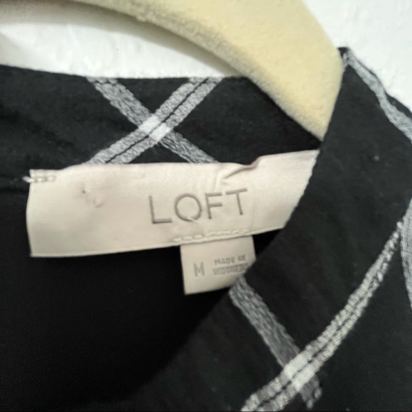 LOFT windowpane black white flare long sleeve shift dress mod 60s, size medium - Picture 4 of 8